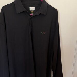 Greg Norman Black Long Sleeve Polo with Multicolor Shark Logo